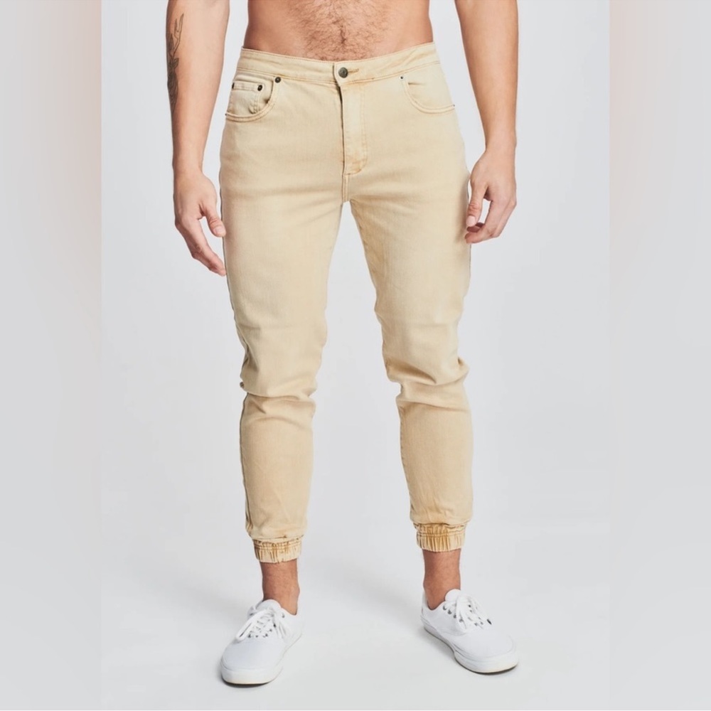 Ser.O.Ya Dakota Men’s Fitted Denim Joggers Sz 36 beige Seroya revolve cotton